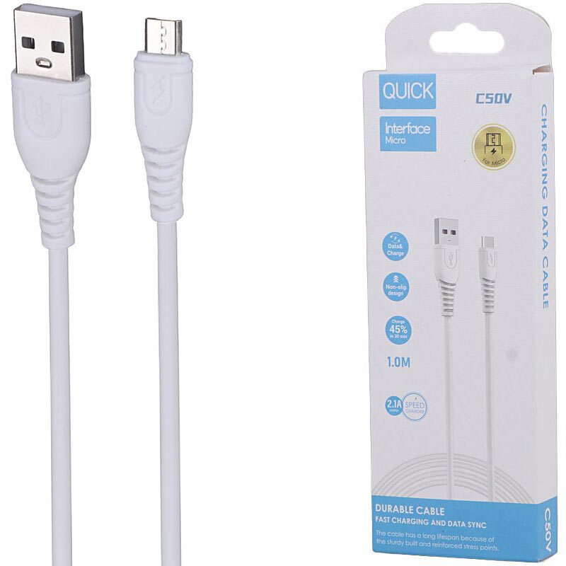 کابل میکرو یو اس بی فست شارژ 2.1 آمپر کوییک C50V طول 1 متر