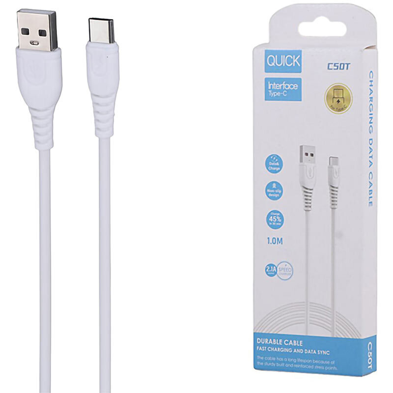 کابل تایپ سی فست شارژ 2.1 آمپر کوییک C50T طول 1 متر